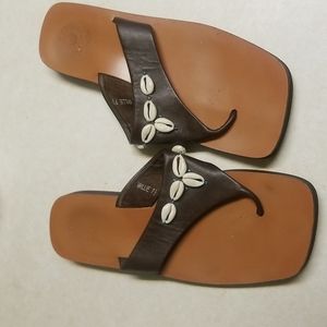 Yellow box leather flip flops size 7.5
